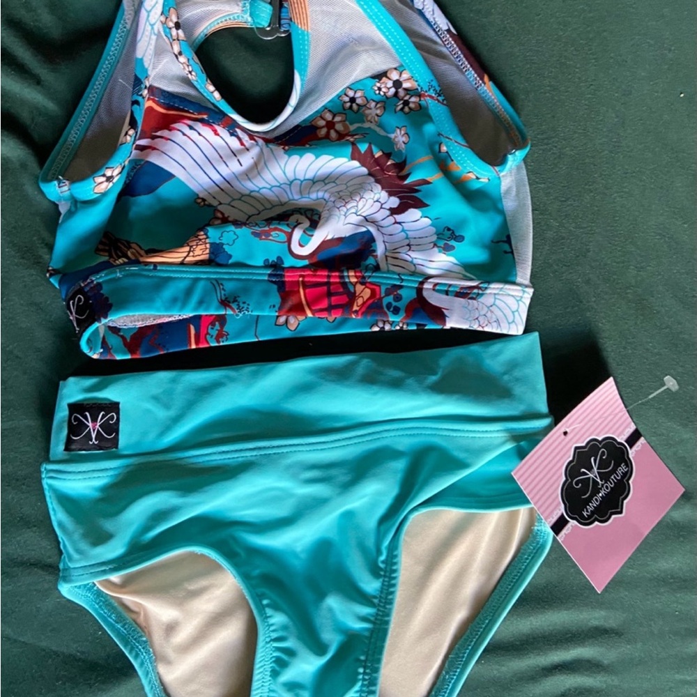 Kandi Kouture Turquoise Two-Piece Dancewear with Crane Design